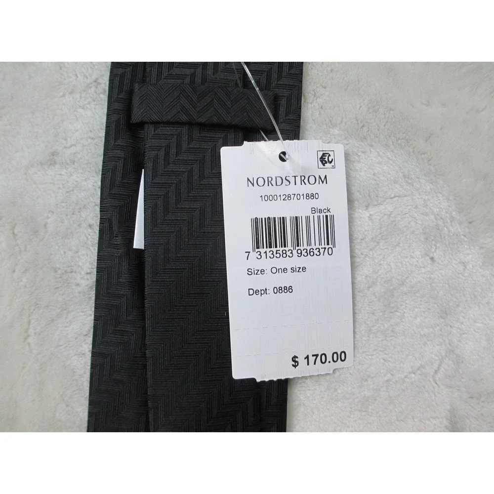 NEW ETON Neck Tie Mens Black Chevron Silk Made In Italy Casual 07